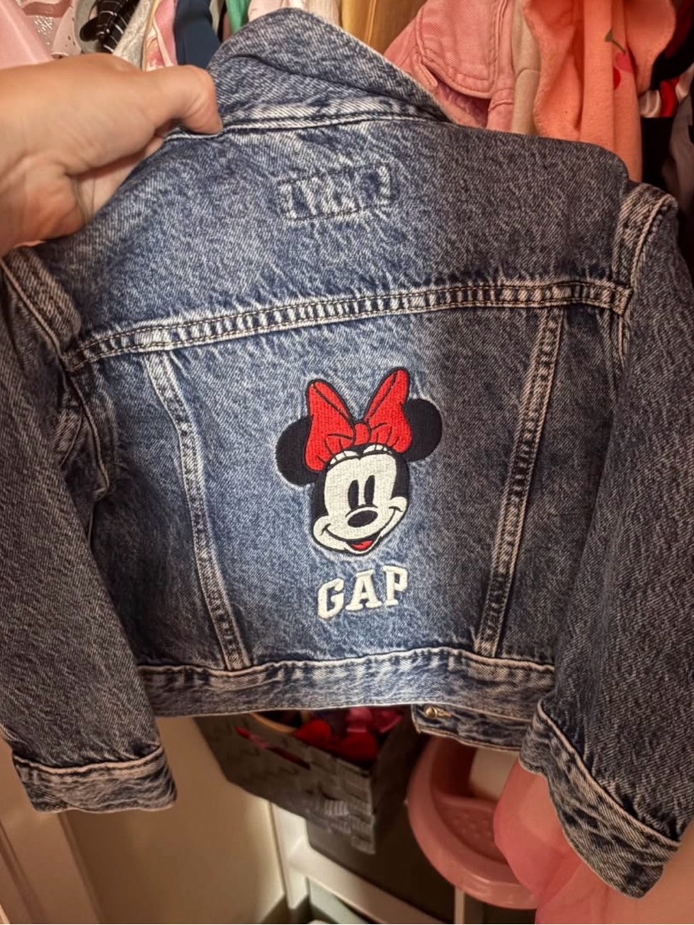 GAP Kids Denim Jacket with Minnie Patch - Blue with Red Bow 2T